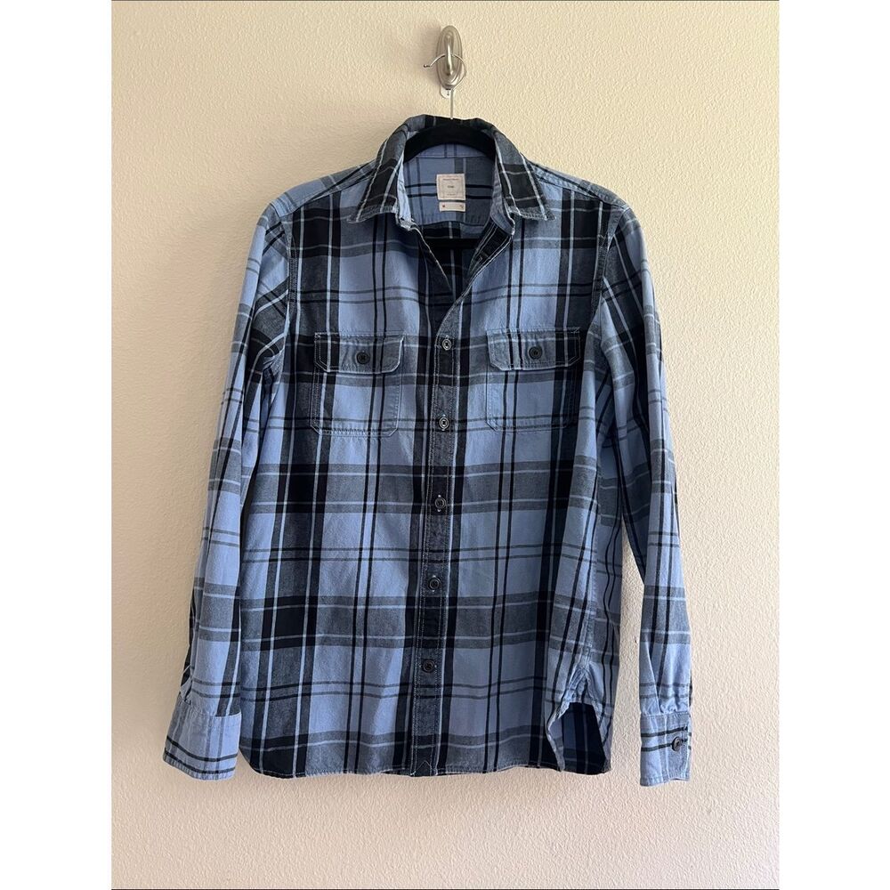 Gap Blue Black Plaid Cotton Button Down Shirt Flannel Utility Workwear M